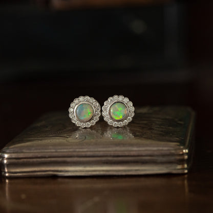 Opal and Diamond Cluster Earrings