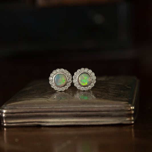 Opal and Diamond Cluster Earrings