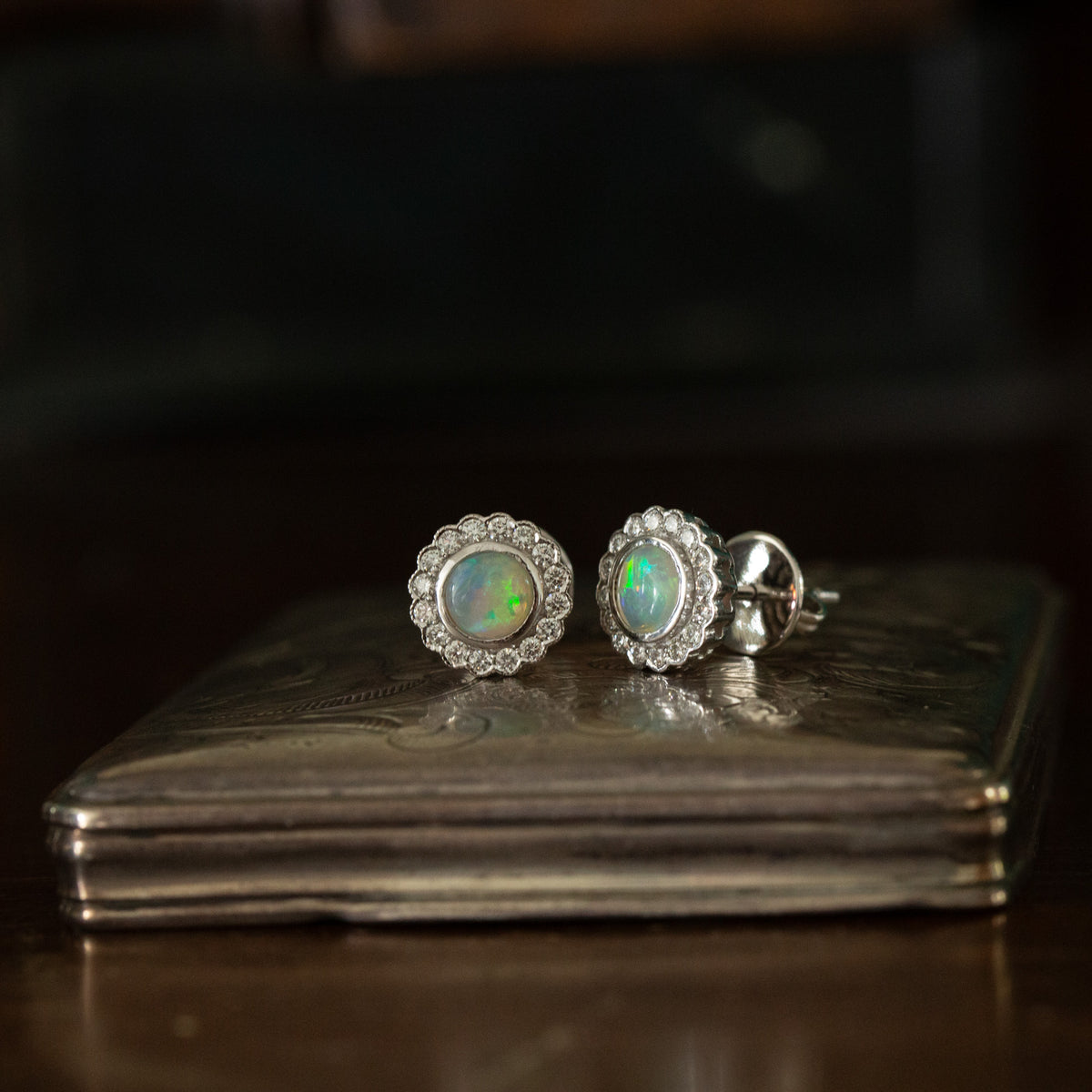 Opal and Diamond Cluster Earrings