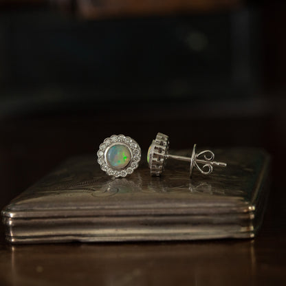 Opal and Diamond Cluster Earrings