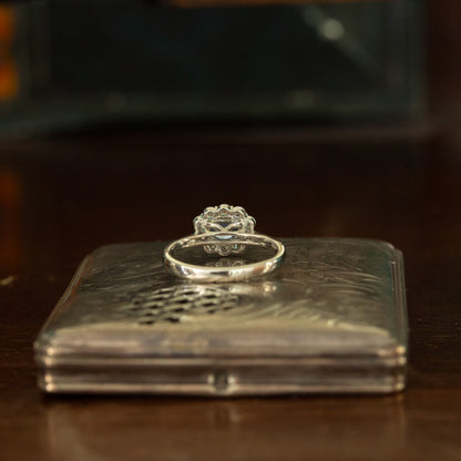 Oval Horizontal Blue Sapphire and Diamond Cluster Ring
