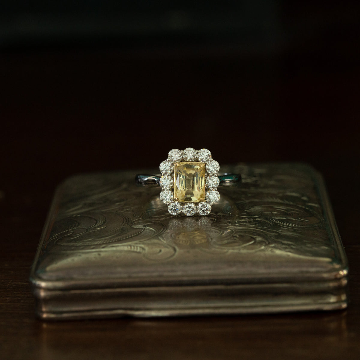Octagonal Yellow Sapphire and Diamond Cluster