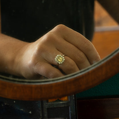 Octagonal Yellow Sapphire and Diamond Cluster