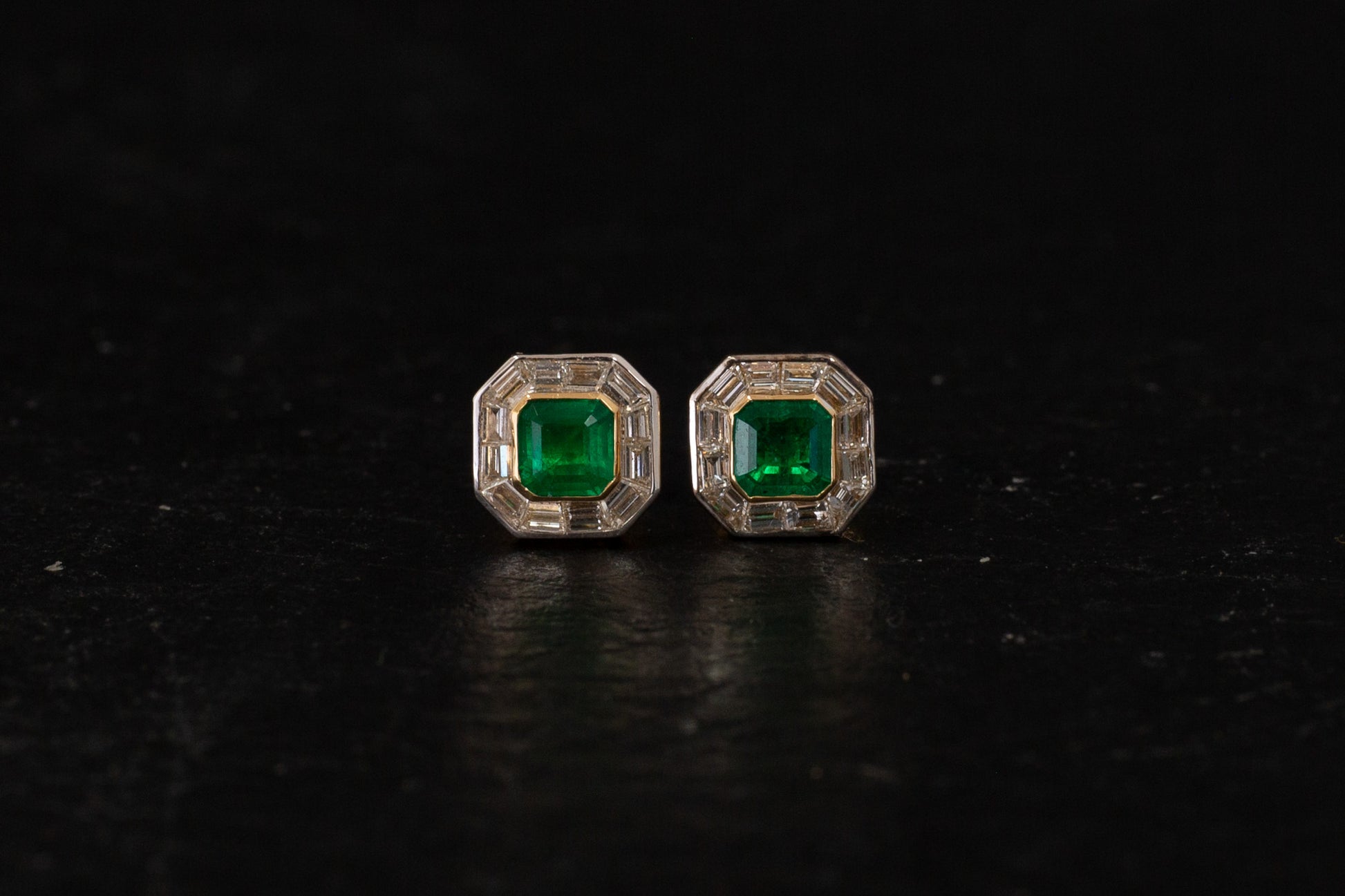 Emerald and Diamond Cluster Earrings — view 3