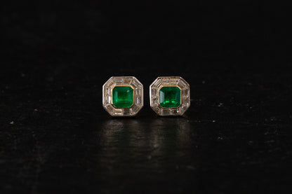 Emerald and Diamond Cluster Earrings — view 3