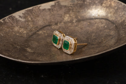 Emerald and Diamond Cluster Earrings — view 2