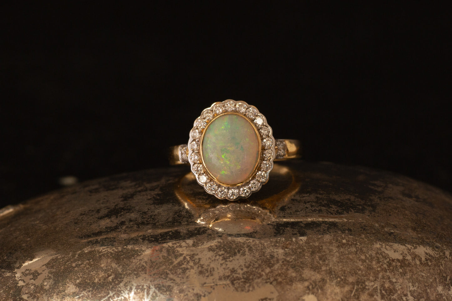 Opal and Diamond Cluster Ring