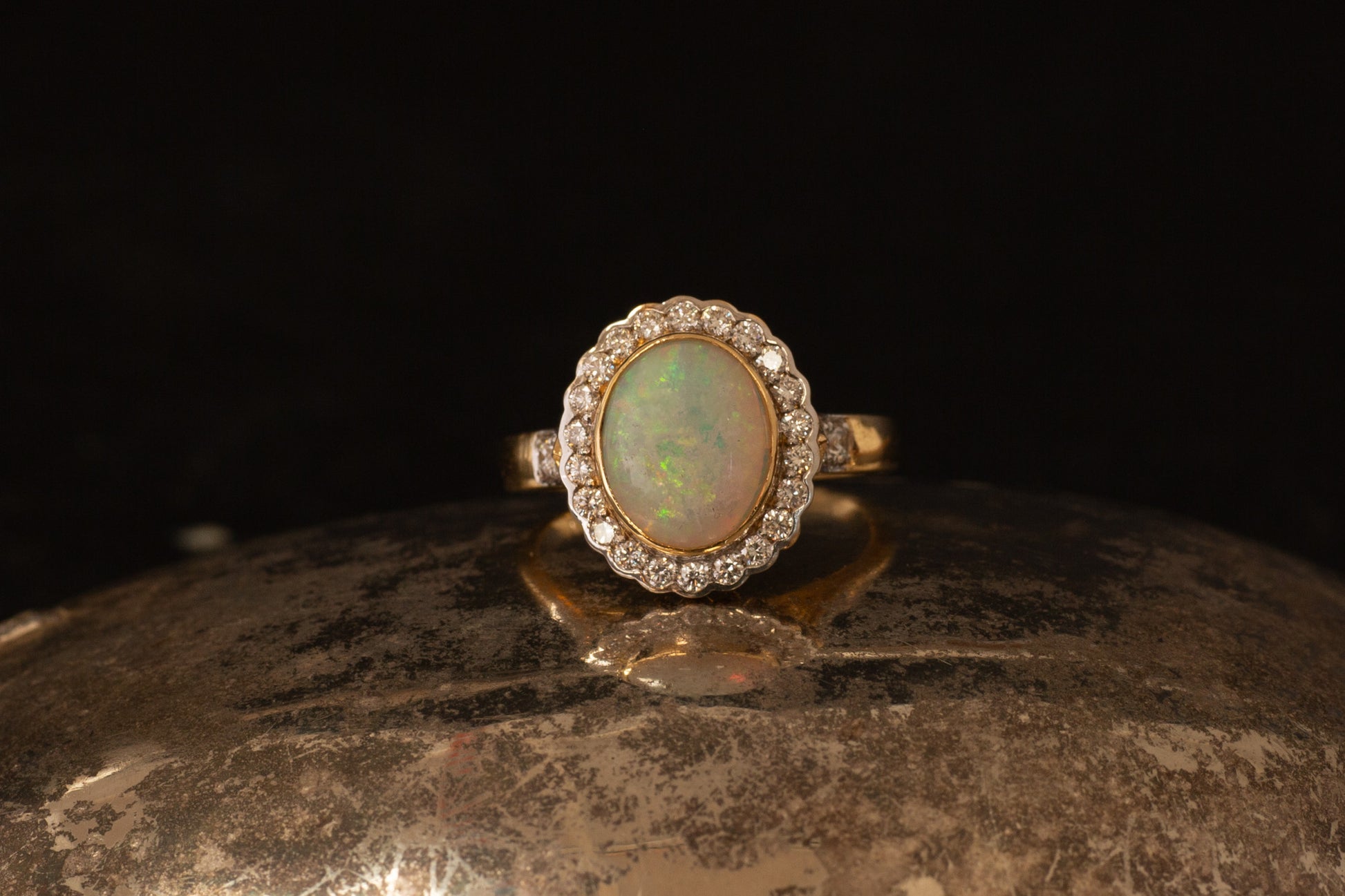 Opal and Diamond Cluster Ring