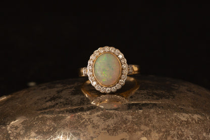 Opal and Diamond Cluster Ring