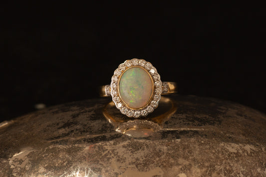 Opal and Diamond Cluster Ring