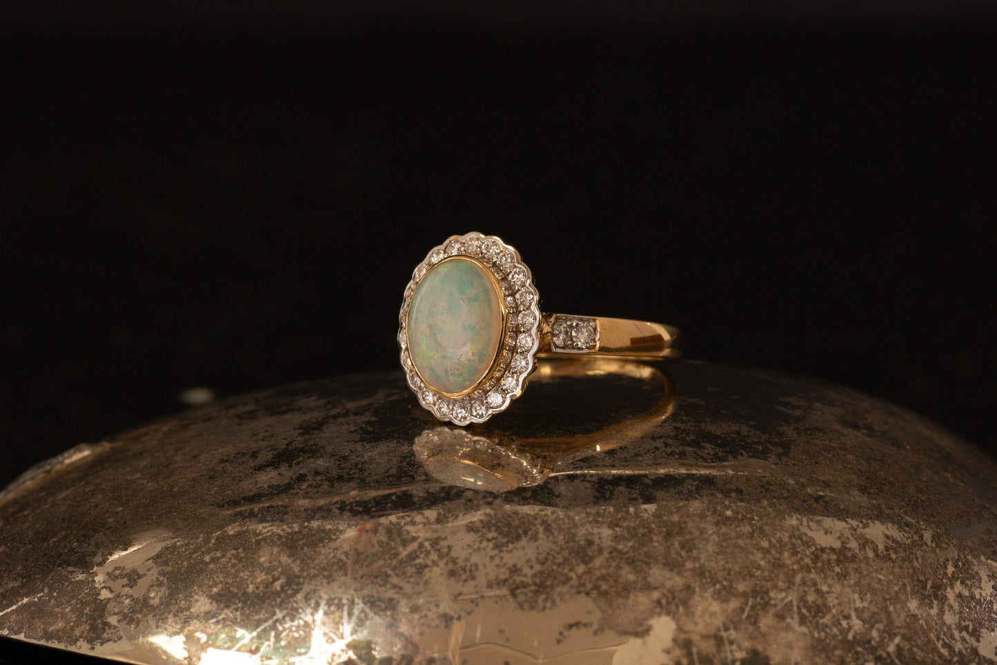 Opal and Diamond Cluster Ring — view 2