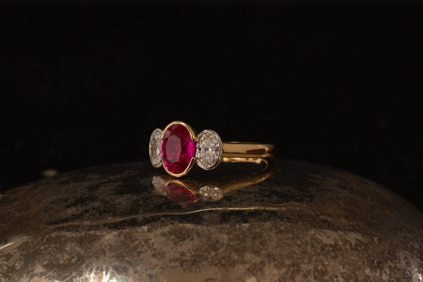 Ruby and Diamond Three Stone Ring — view 2
