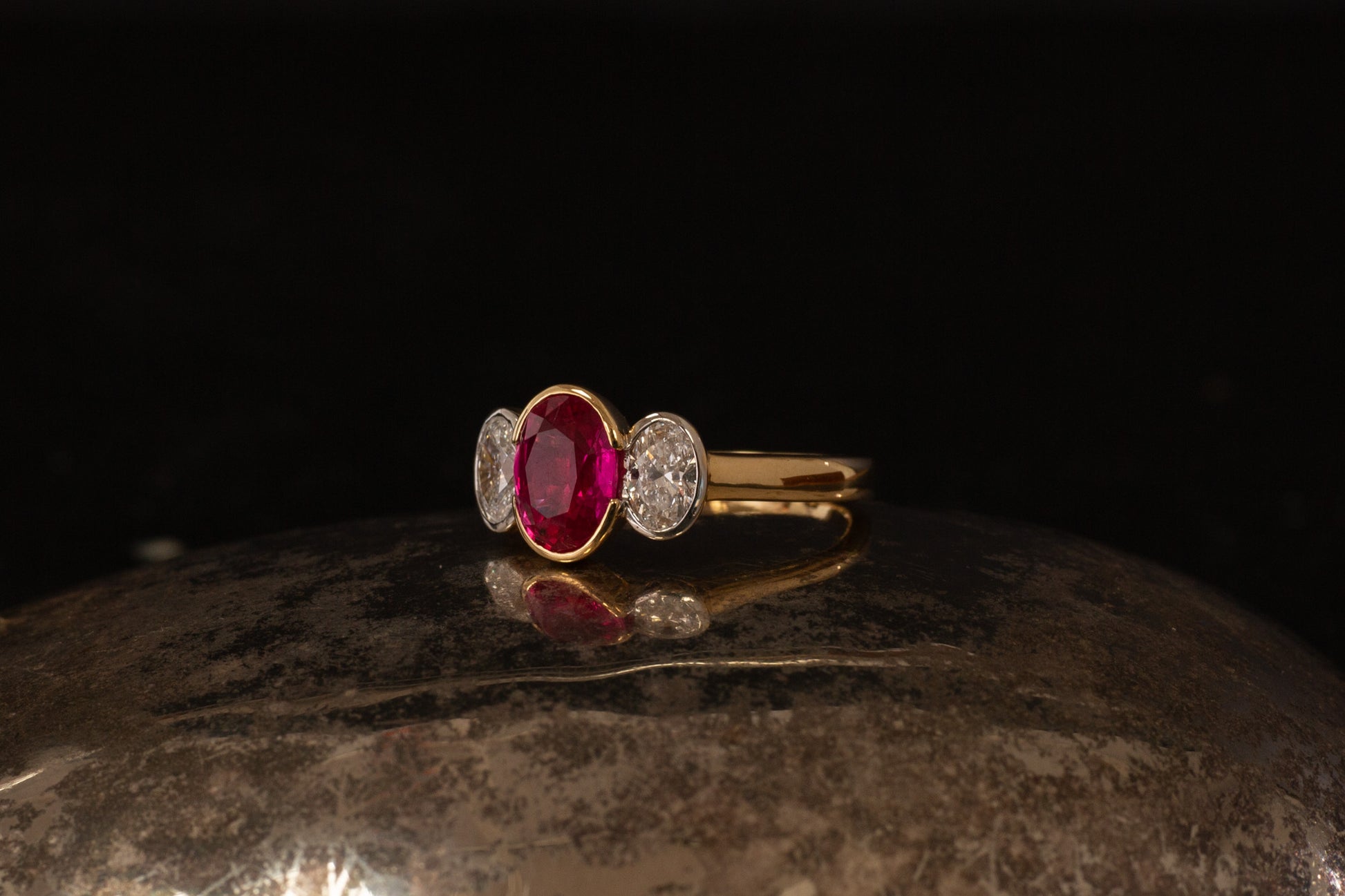 Ruby and Diamond Three Stone Ring — view 2
