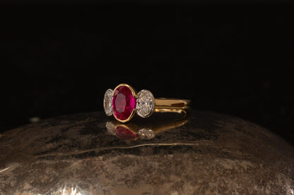 Ruby and Diamond Three Stone Ring — view 2