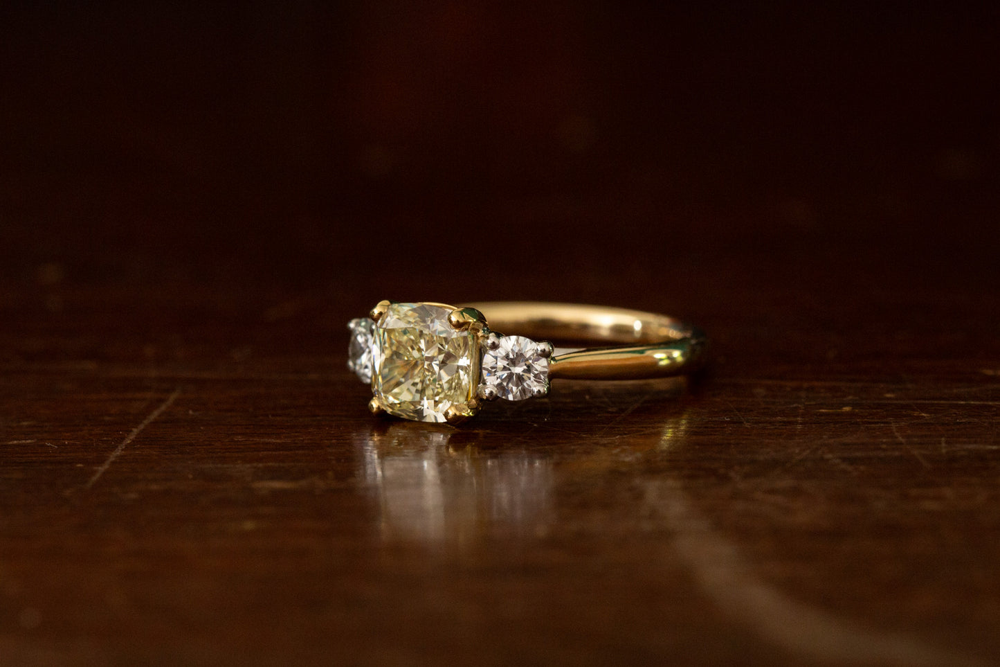 Champagne & White Diamond Three Stone Ring