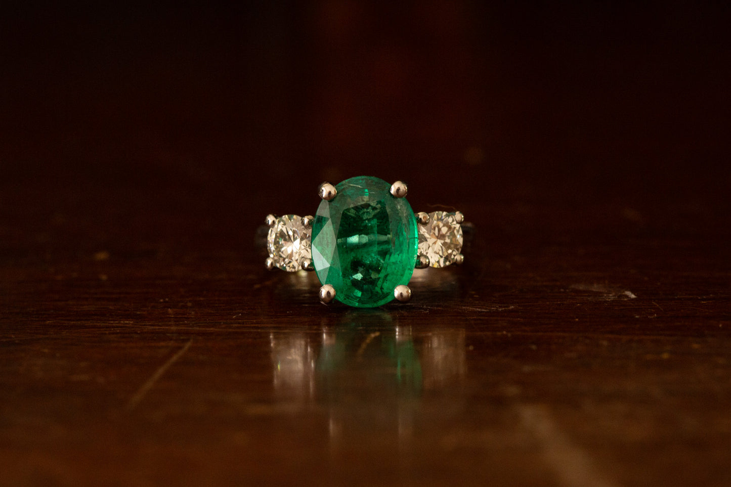 Emerald and Diamond Three Stone Ring