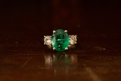 Emerald and Diamond Three Stone Ring