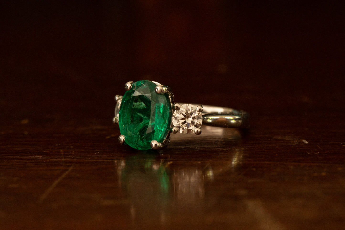 Emerald and Diamond Three Stone Ring