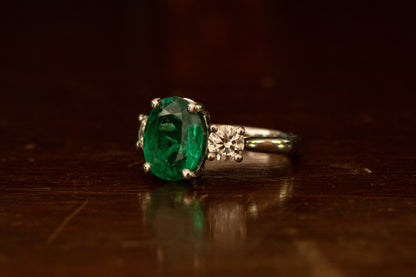Emerald and Diamond Three Stone Ring