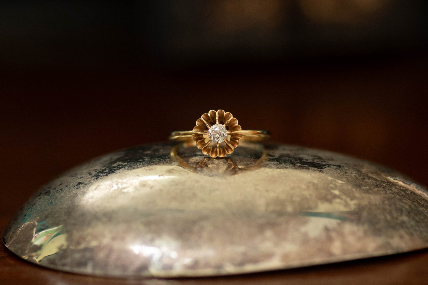18ct Yellow Gold Retro Old Cut Diamond Solitaire