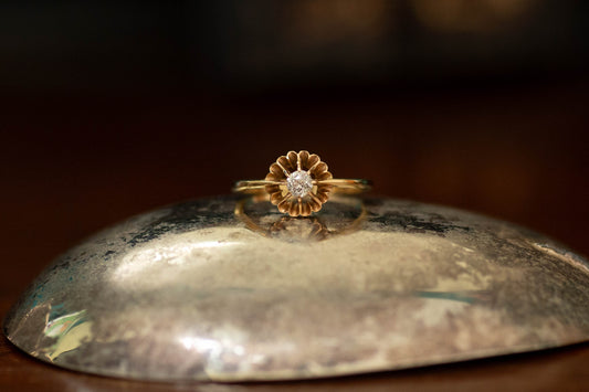 18ct Yellow Gold Retro Old Cut Diamond Solitaire