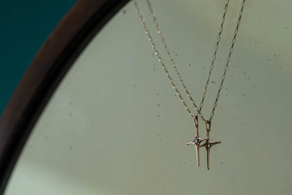 9ct Rose Gold Diamond Paste Cross & 9ct Yellow Gold Chain — view 2