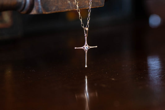9ct Rose Gold Diamond Paste Cross & 9ct Yellow Gold Chain