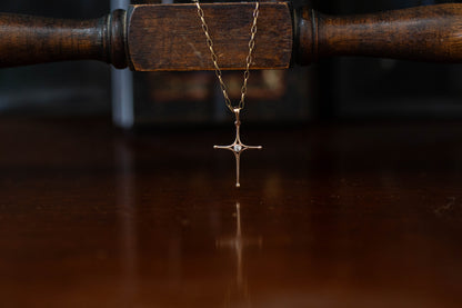 9ct Rose Gold Diamond Paste Cross & 9ct Yellow Gold Chain — view 3