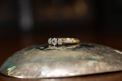18ct Yellow Gold & Platinum Antique Diamond Three Stone Ring — view 2