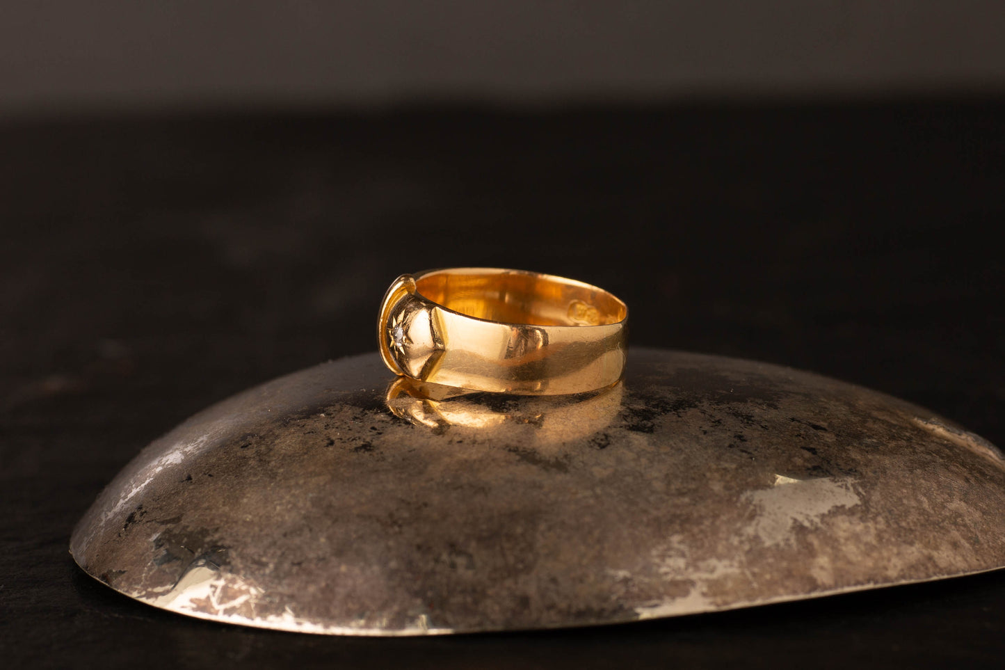 Antique 18ct Yellow Gold Diamond Set Buckle Ring — view 3