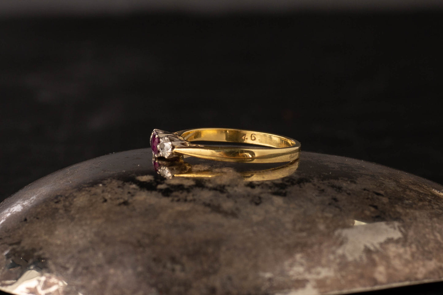 18ct Yellow Gold Ruby & Diamond Three Stone Ring — view 2