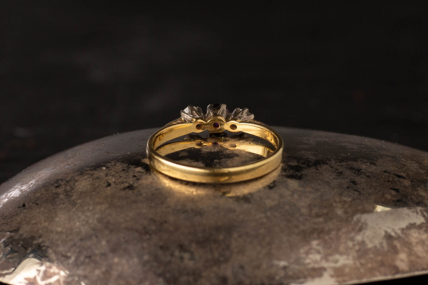 18ct Yellow Gold Ruby & Diamond Three Stone Ring — view 3