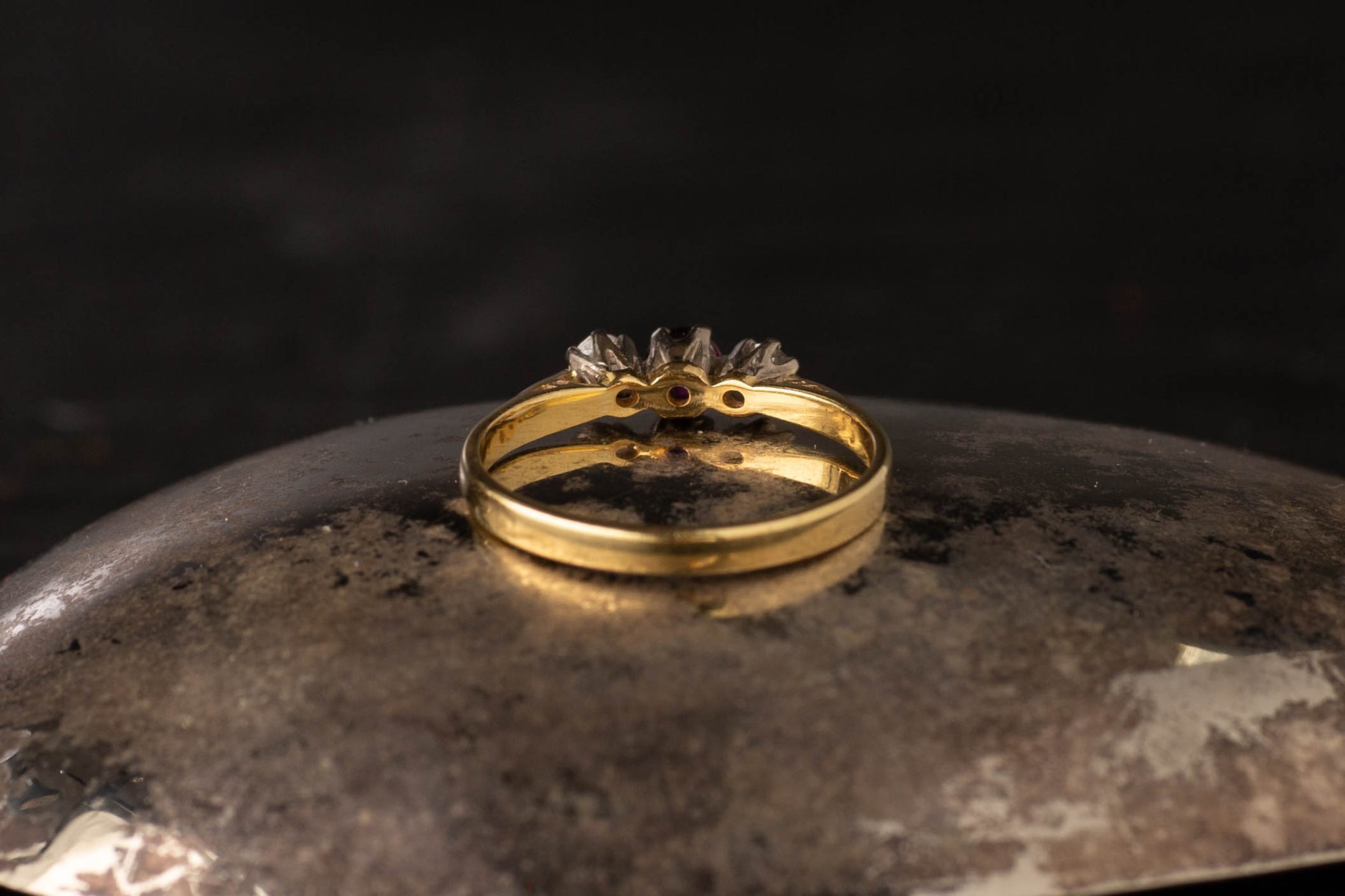 18ct Yellow Gold Ruby & Diamond Three Stone Ring — view 3