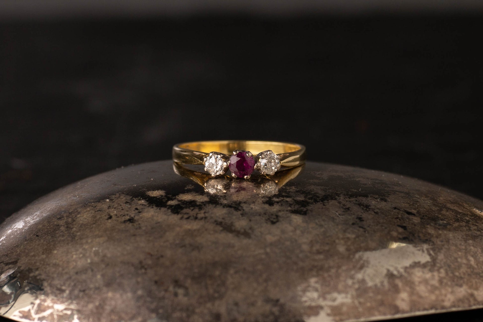 18ct Yellow Gold Ruby & Diamond Three Stone Ring — view 4
