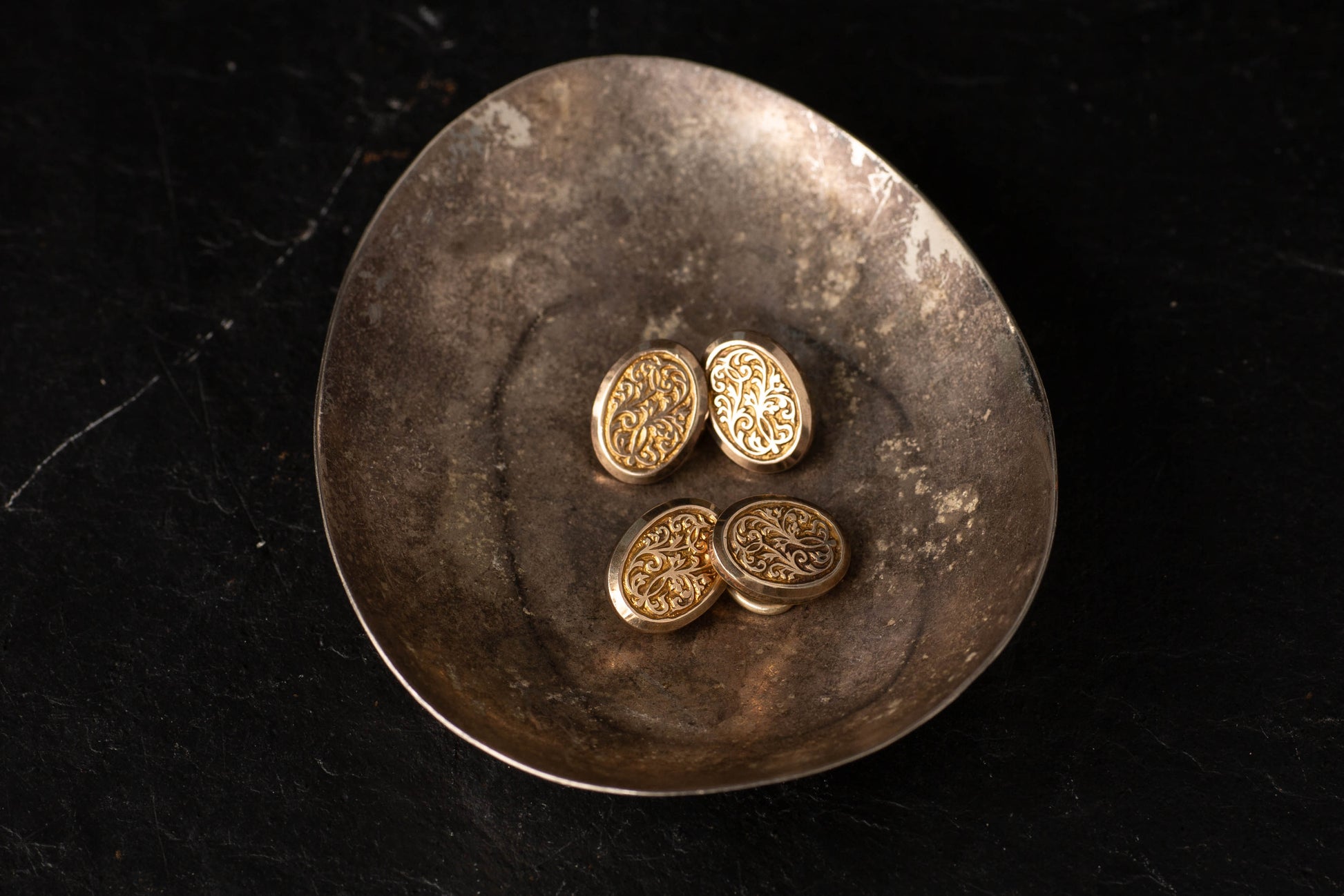 Silver & Gold Plated Oval Patterned Cufflinks