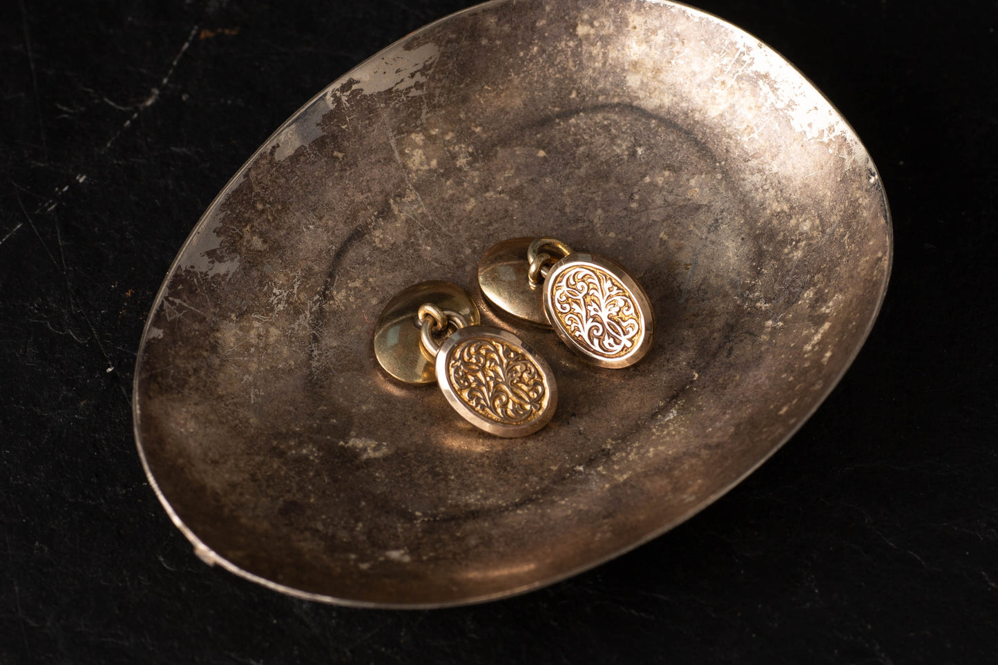 Silver & Gold Plated Oval Patterned Cufflinks — view 2