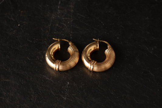 9ct Yellow Gold Ribbed Hoop Earrings