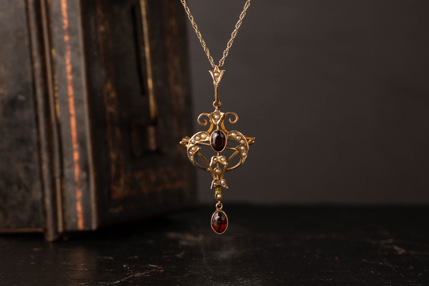 9ct Yellow Gold Victorian Garnet & Seed Pearl Pendant
