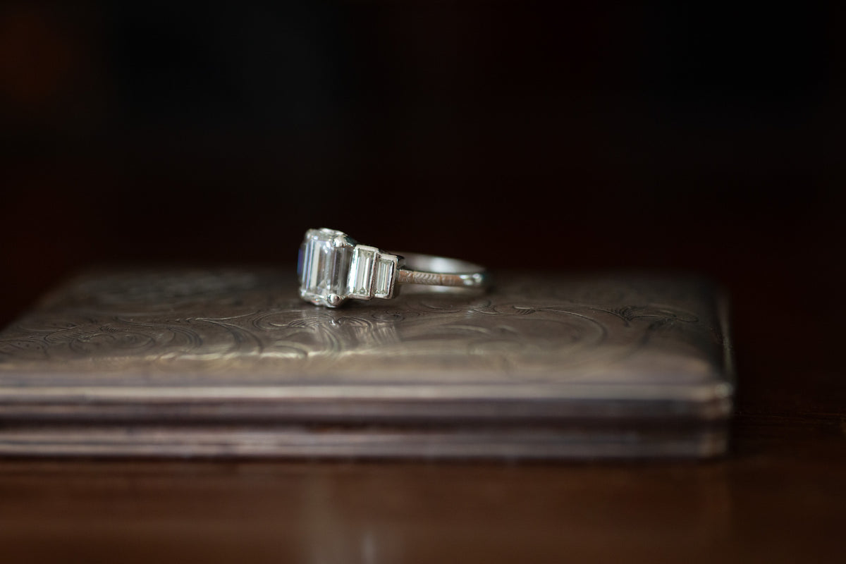 Art Deco Diamond Solitaire and Stepped Diamond Shoulders