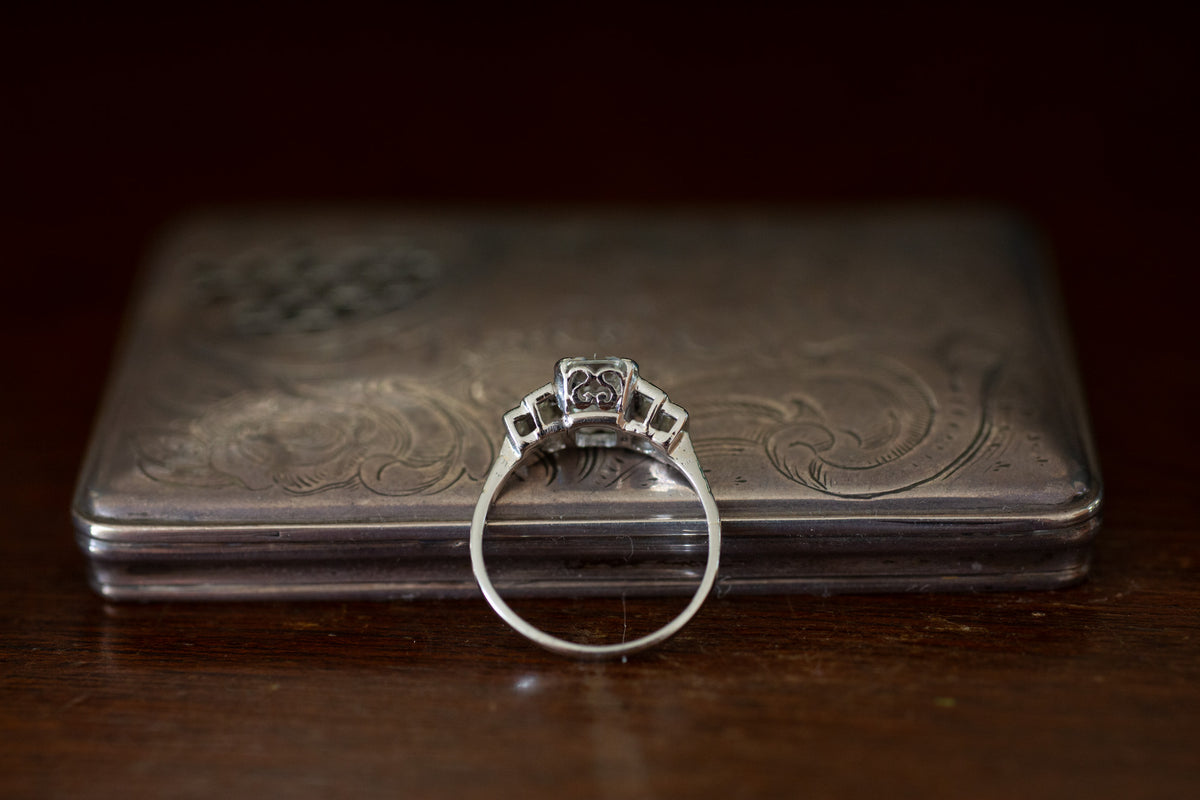 Art Deco Diamond Solitaire and Stepped Diamond Shoulders
