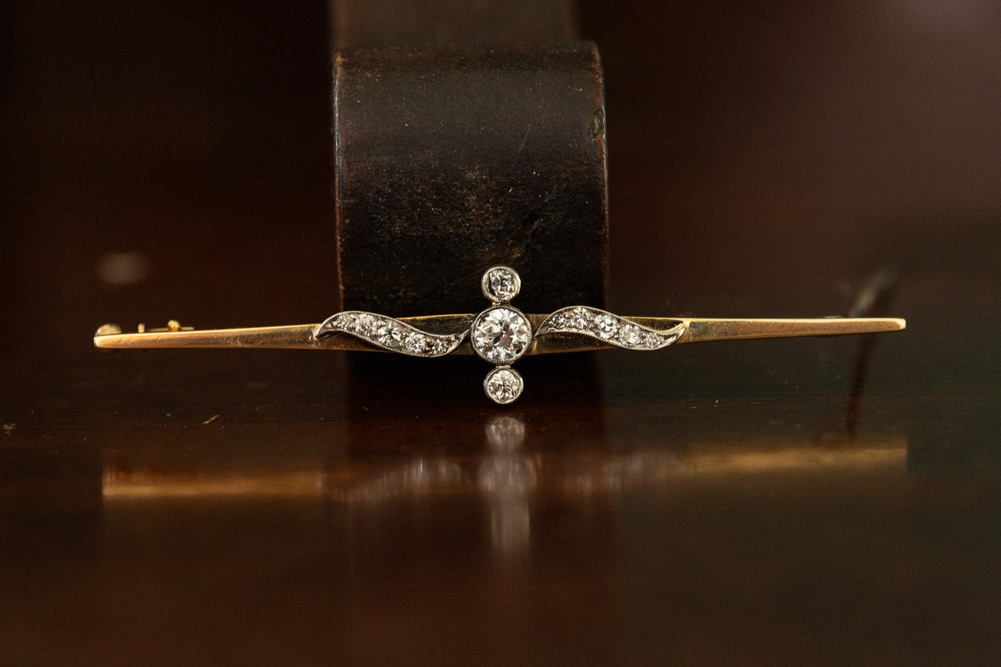 Art Deco Old Cut Diamond Set Bar Brooch