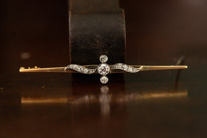 Art Deco Old Cut Diamond Set Bar Brooch