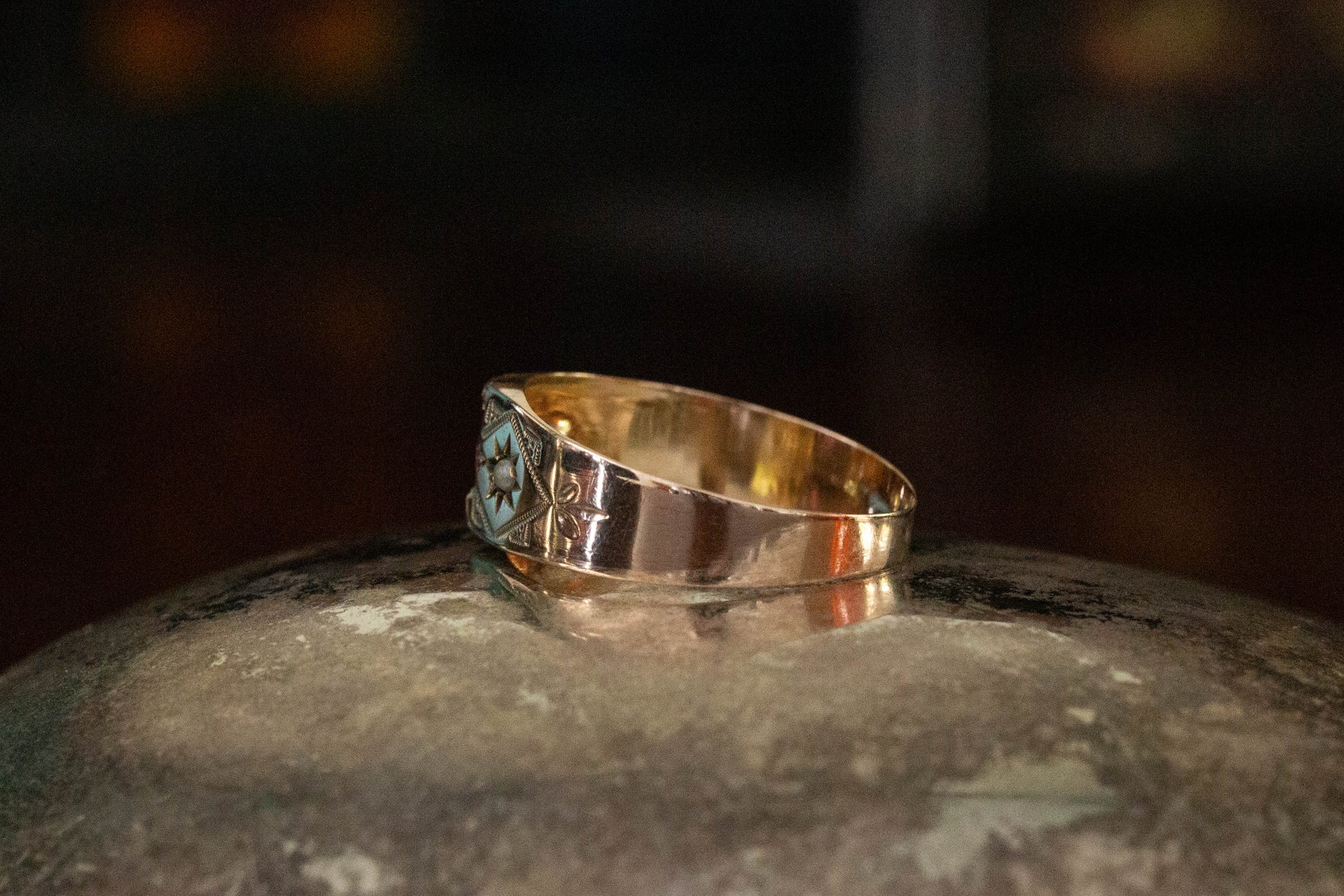 Garnet and Seed Pearl Set Band — view 3