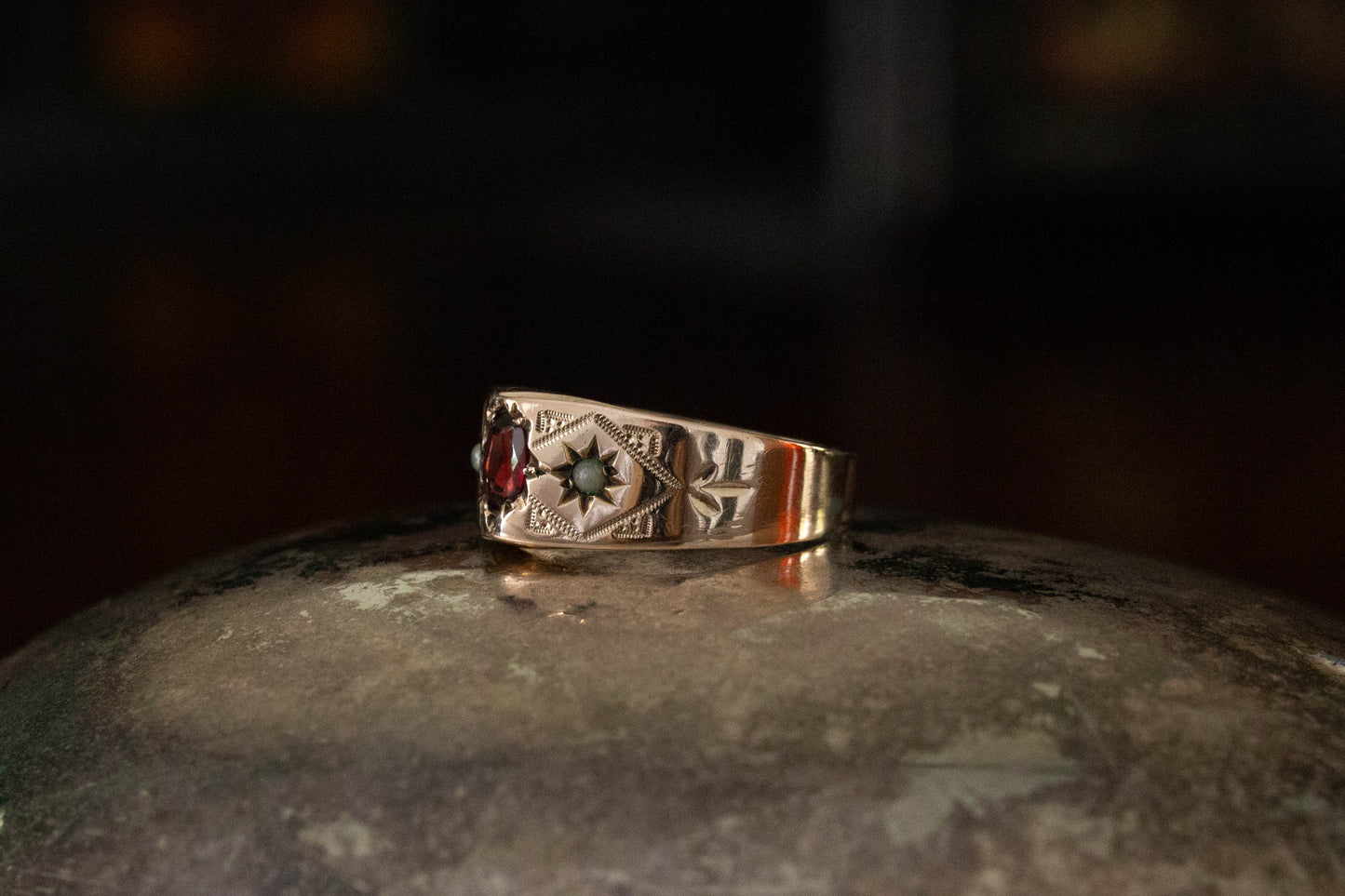 Garnet and Seed Pearl Set Band — view 2