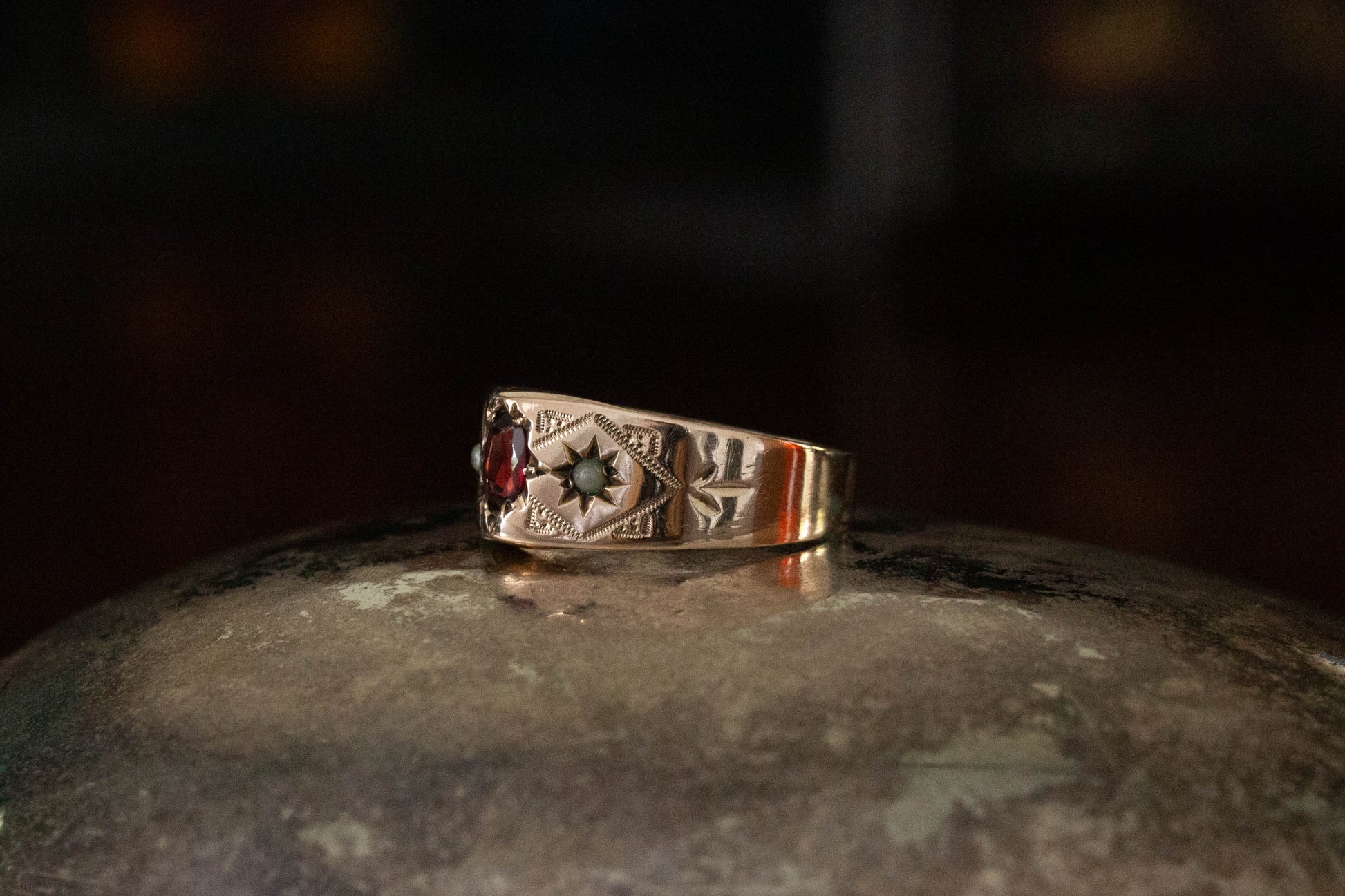 Garnet and Seed Pearl Set Band — view 2