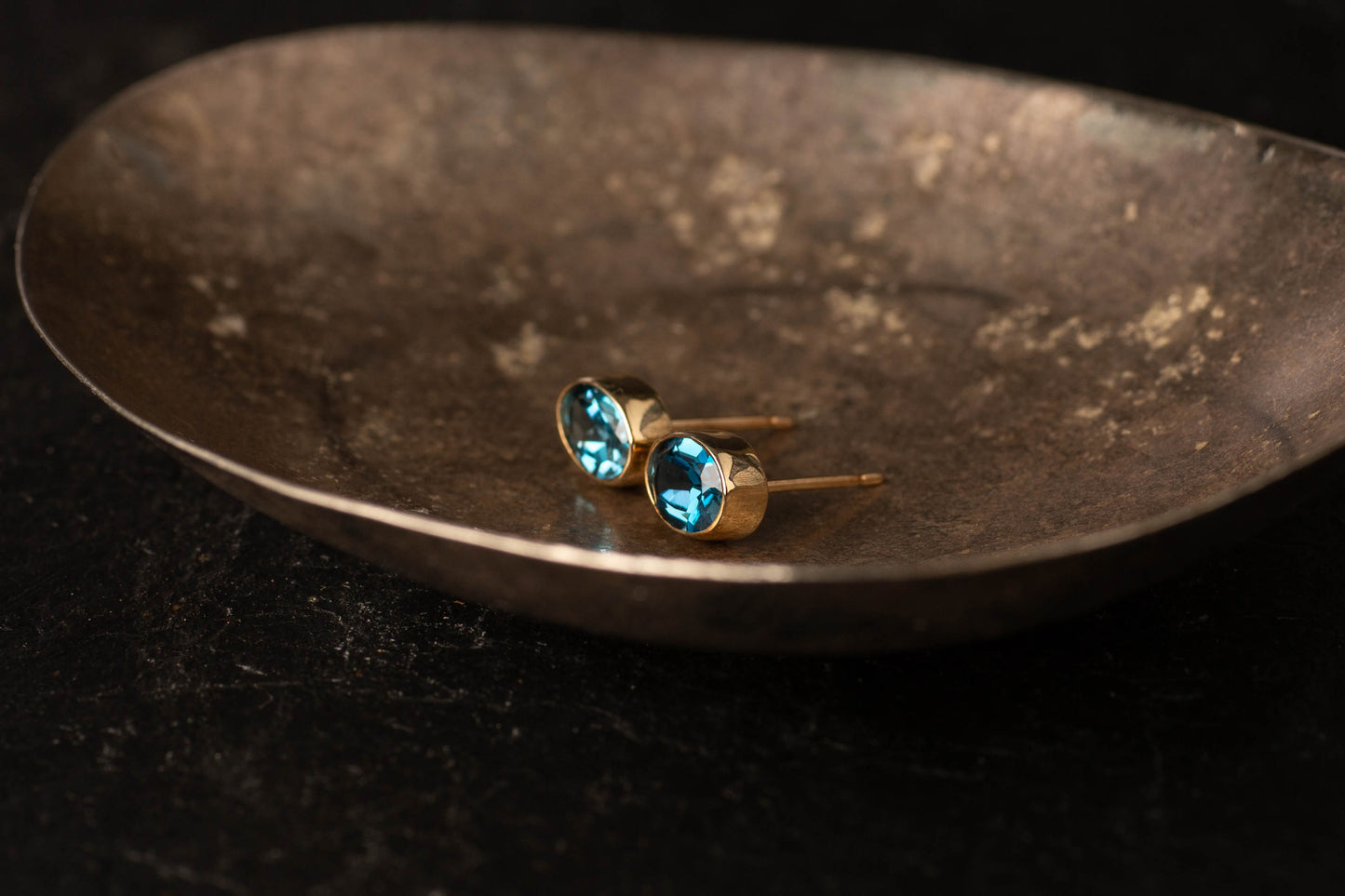 9ct Yellow Gold Oval Blue Topaz Stud Earrings — view 2