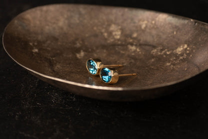 9ct Yellow Gold Oval Blue Topaz Stud Earrings — view 2