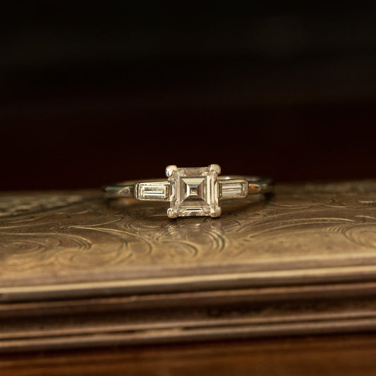 Square Step Cut Diamond Solitaire with Diamond Shoulders