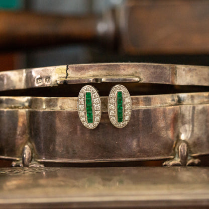Oval Emerald and Diamond Stud Earrings