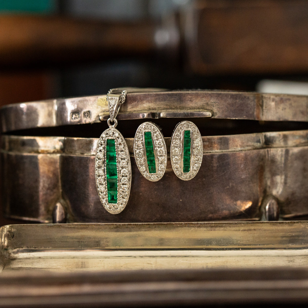 Oval Emerald and Diamond Stud Earrings